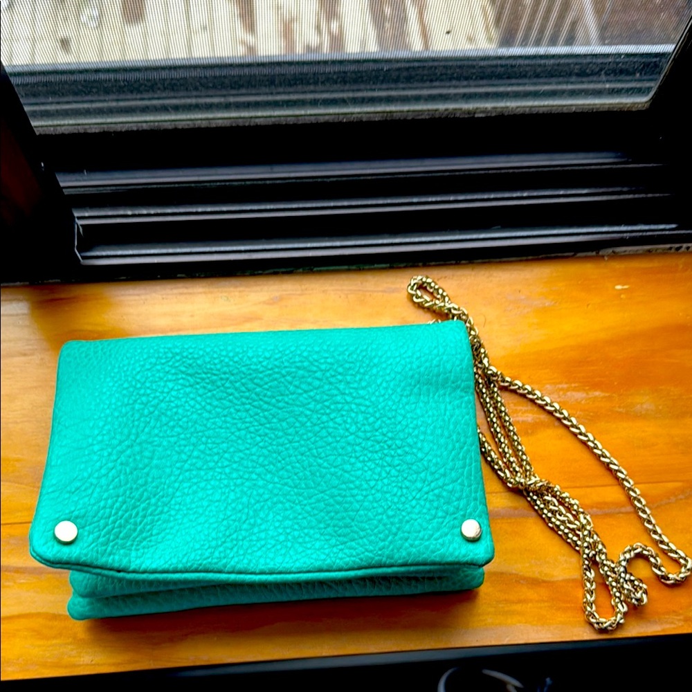 Street Level Faux Leather Teal Crossbody Bag with Gold Chain